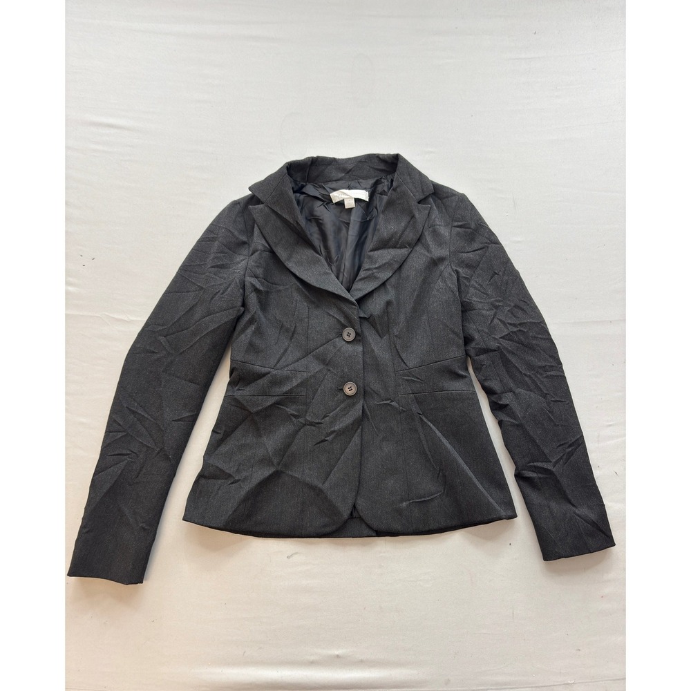New York & Company Stretch Womens Charcoal Grey Two Button Blazer Jacket Size 4